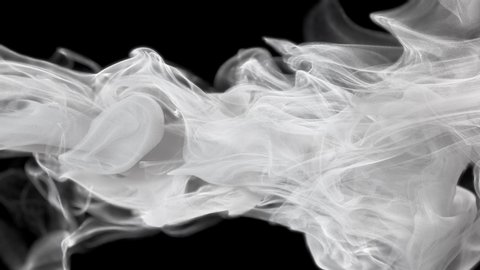 White color paint ink drops in water slow motion art background with copy space. Inky cloud swirling flowing underwater. Abstract smoke fluid liquid animation isolated on black alpha channel