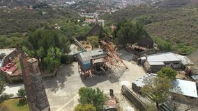 Aerial drone video of the mining machinery and shaft of the spanish colonial mine of La Valenciana, Guanajuato, Mexico
