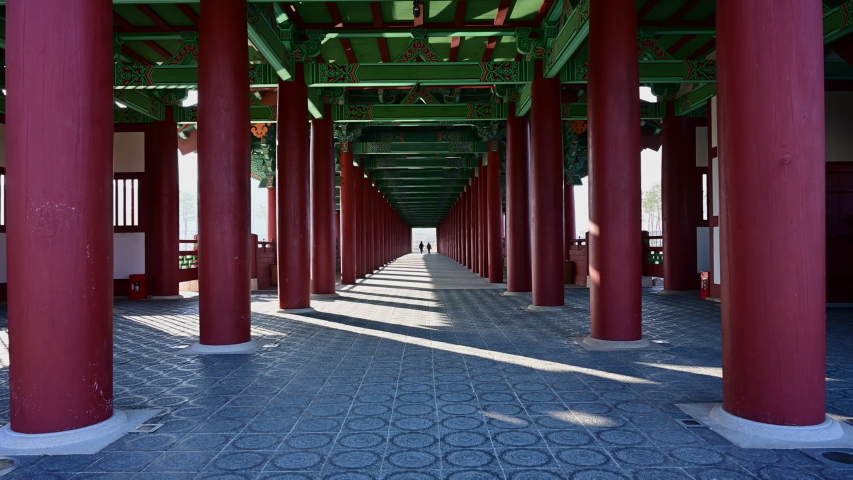 Video shoot inside view Woljeonggyo bridge in the early morning at Gyeongju, South Korea