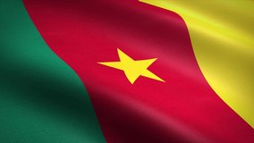 Flag of Cameroon. Waving flag with highly detailed fabric texture seamless loopable video. Seamless loop with highly detailed fabric texture. Loop ready in 4K resolution 2160p 60fps