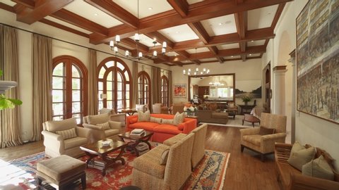 Renaissance style interior of mansion in California, shot of real estate interior, house holding in California: Los Angeles, California / United States - 11 29 2019 Editorial Stock Video