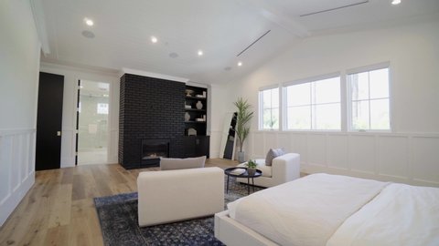 Masterbedroom in modern home, shot of real estate interior, house holding in California: Los Angeles, California / United States - 11 29 2019