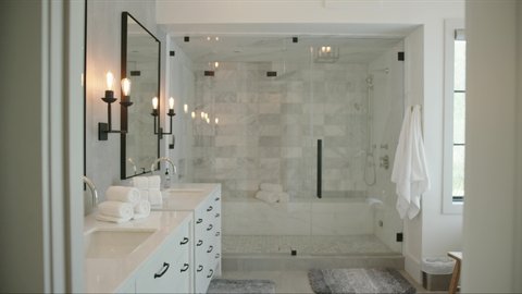 Modern bathroom, houses in Malibu, shot of real estate interior, house holding in California: Los Angeles, California / United States - 11 29 2019
