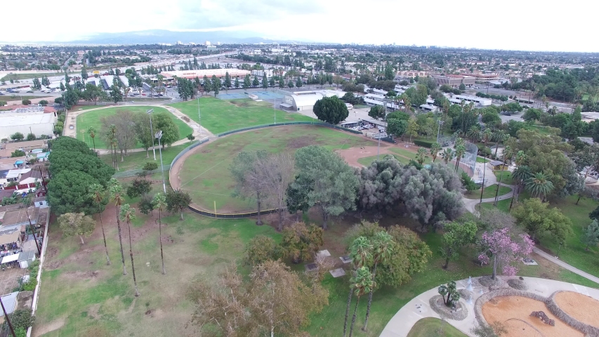 Aerial of Anaheim California Neighborhood Cloudy Day.MOV