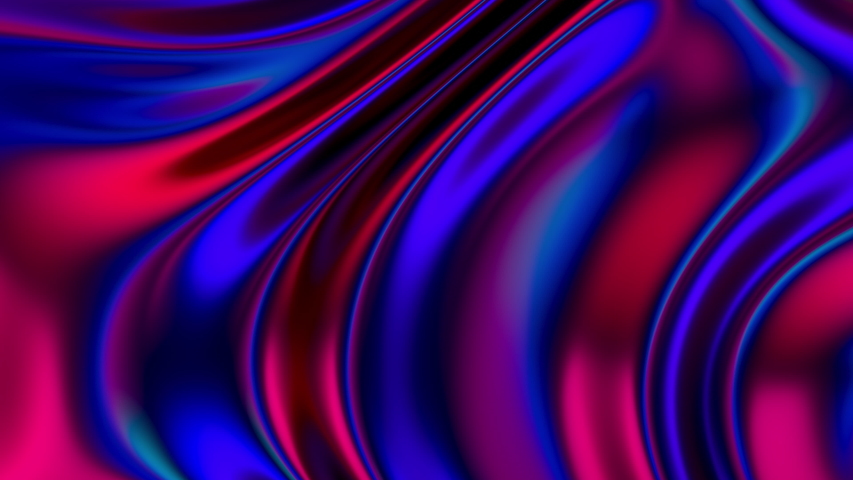 Stylish 3D Abstract Animation Color Wavy Smooth Wall. Concept Multicolor Liquid Pattern. Purple Blue Wavy Reflection Surface Macro. Trendy Colorful Fluid Abstraction Flow. Beautiful Gradient Texture