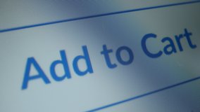 Close-up Macro Shot: Device Screen with Website Showing “Add to Cart" Button, Cursor Clicks on Button. E-commerce  Digital Online Shopping Concept. Mock-up Application with Material Design UI - Powered by Shutterstock - Get 15% off with code: PIKWIZARD15