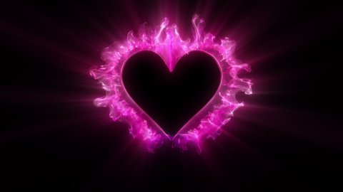 Pink color glowing particle burst. Vivid colored powder smoke shockwave. Heart shaped Valentine's Day gas paint explosion. Logo and copy space alpha channel 4k 60fps. Isolated on black copyspace
