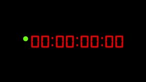 one minute red timecode countdown 25 fps with half green record indicator on black background