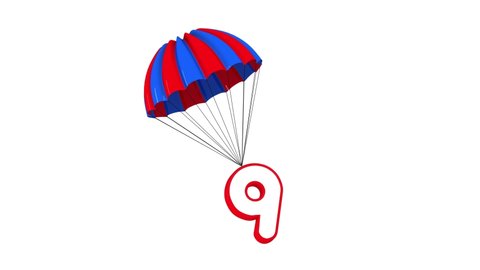 3D Parachute Number 9 nine  falling down 
