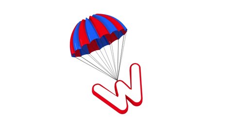 3d Parachute Alphabet letter W  falling down cute
