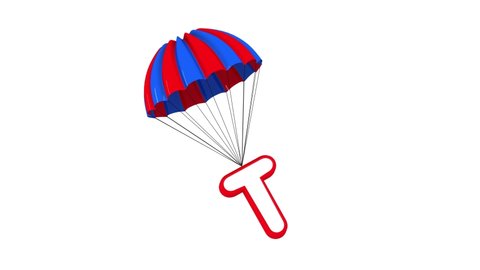 3d Parachute Alphabet letter T  falling down cute
