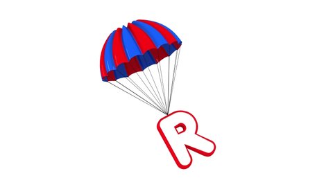 3d Parachute Alphabet letter R  falling down cute