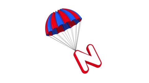 3d Parachute Alphabet letter N  falling down cute