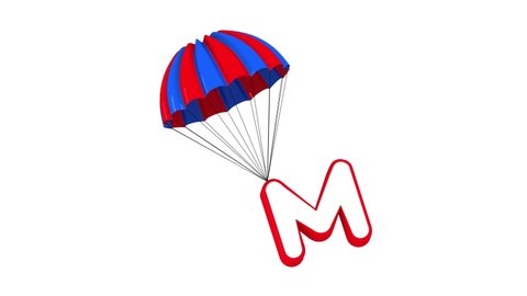 3d Parachute Alphabet letter M  falling down cute