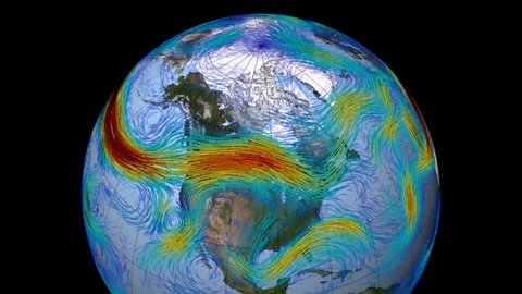 Graphic representation of winds on the surface of the planet Earth. The Polar jet stream in the north hemisphere and North America.Elements of this image furnished by NASA
