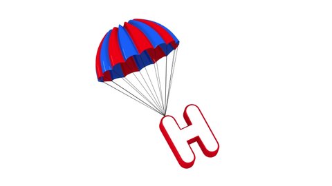 3d Parachute Alphabet letter H  falling down cute
