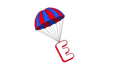3d Parachute Alphabet letter E falling down cute