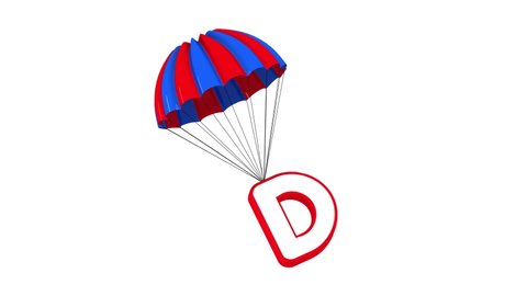 3d Parachute Alphabet letter D falling down cute