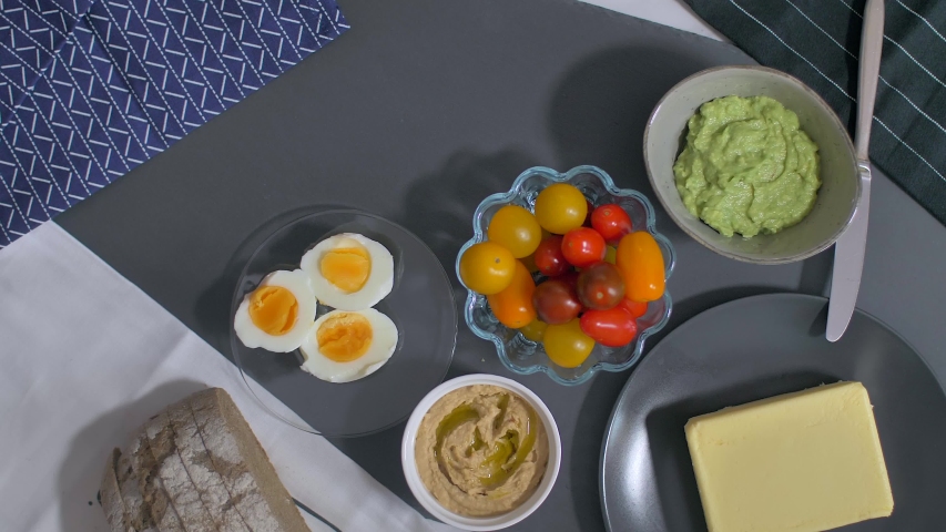 TOP VIEW. Healthy vegetarian breakfast with coffee