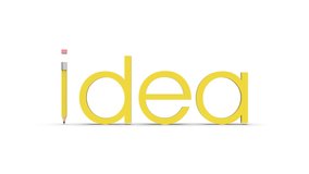 Yellow Idea Text With Pencil concept 3D Rendering