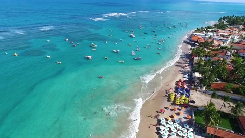 Aerial Images of Porto de Galinhas in Ipojuca Pernambuco - Blue Sea and Coral highlight the beauties of northeastern Brazil