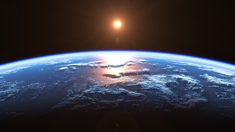 Sun Above Planet Earth. View From Space. Ultra High Definition. 4K. 3840x2160. Seamless Looped. Realistic 3d Animation.  Adlı Stok Video