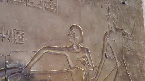 CGI of ancient Egyptian carvings of Prince Amun-her-khepeshef at the Temple of Abydos Egypt,close up shot, shallow depth of field.