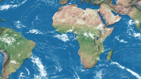 Realistic earth world map. Detailed world atlas animation. Zoom out of the america, europe, africa, asia, australia on mooving map.