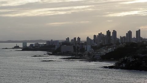 Salvador, BA - Brazil - Aerea view of the city, sunset, bar lighthouse.