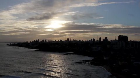 Salvador, BA - Brazil - Aerea view of the city, sunset, bar lighthouse.