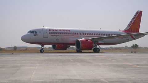 Jodhpur, Rajasthan / India - February 06, 2019: An Air India Airbus A320 Taxiing an Jodhpur Domestic Airport in India