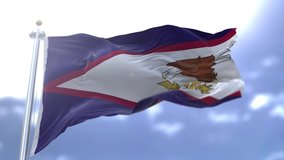 Flag of American Samoa waving slow motion in the Blue Sky Background 4K and HD stock video motion graphics. Flag of American Samoa