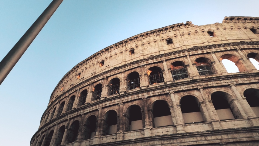 Hyper lapse of the side view of the colosseum in Rome, Italy. 4k