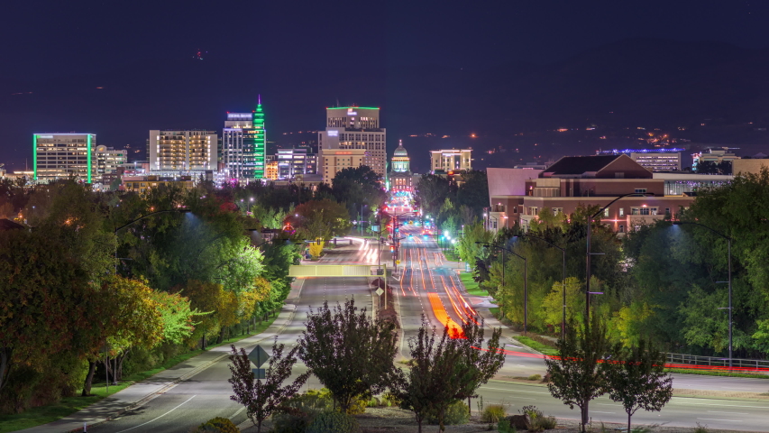 Boise, Idaho, USA downtown cityscape at twilight.