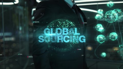 Businessman with Global Sourcing hologram concept