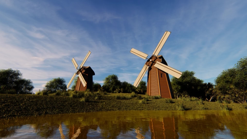 image of mills on the lake 3D illustration

