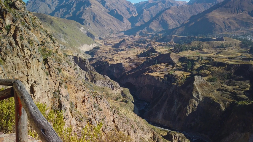 Old inca terraces on the slopes in Colca Valley, Arequipa region, Peru
