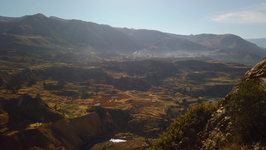 Landscape panorama in Colca Canyon & Colca Valley, near the town of the Chivay, Arequipa, Peru
