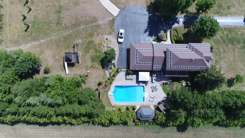 Flying Over Farmhouse And Grain Silo Aerial View Farmland