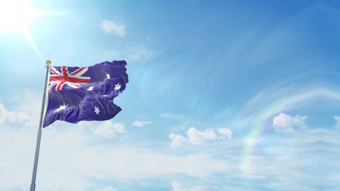 Australia Flag waving in the Blue Sky Background 4K and HD stock video motion graphics