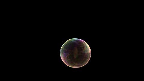 4k colorful motion background, soap bubble inflates and flies over dark black screen (Hd, 3840 X 2160, ready for compositing, isolated on black, with alpha channel)