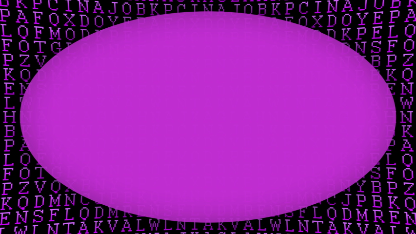Letters of the alphabet pattern purple ellipse frame animated background