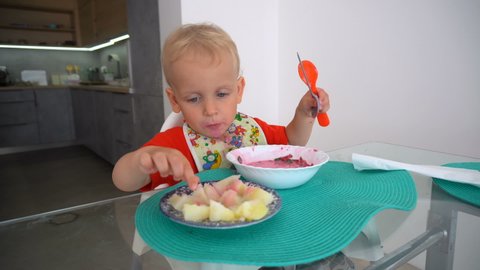 Toddler Boy Eating Beetroot Soup Stock Footage Video 100 Royalty Free Shutterstock