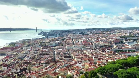 Drone shot of the city view at Lisbon, Portugal