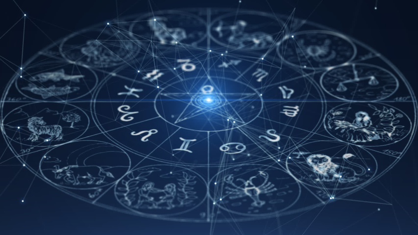 The twelve signs of the zodiac Motion Background in Dark Blue and Abstract Lines | Shutterstock HD Video #1043408524