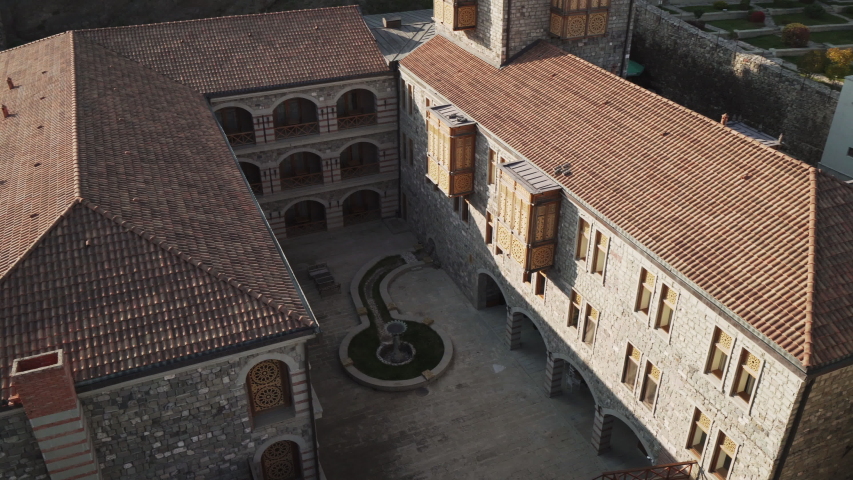 panorama shot of medieval casle with middle eastern architecture