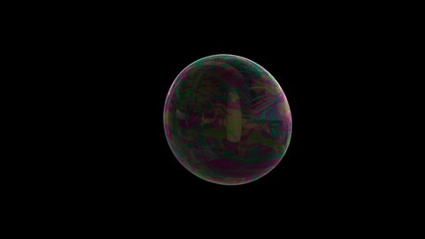 soap bubble over dark black screen seamless loop, 4k colorful motion background (Hd, 3840 X 2160, ready for compositing, isolated on black, with alpha matte)