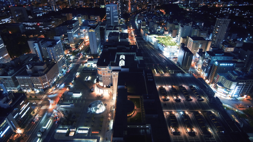 4K resolution time lapse of Sapporo night city the biggest city in Hokkaido, Japan