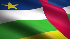 Flag of Central African Republic. Waving flag with highly detailed fabric texture seamless loopable video. Seamless loop with highly detailed fabric texture. Loop ready in 4K resolution 2160p 60fps