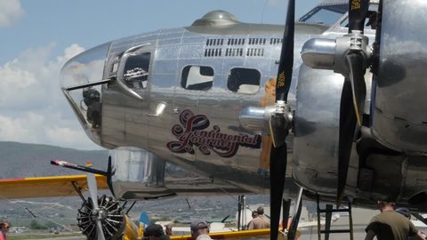 Heber City, Utah - June 14 2015: An original B17 bomber and other aircraft at a World War II exhibit at the Heber City Airport